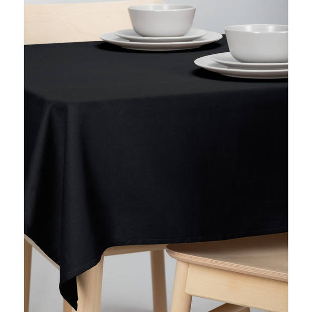 Zwart tafelkleed van polyester/katoen rond 160 cm - Feesttafelkleden