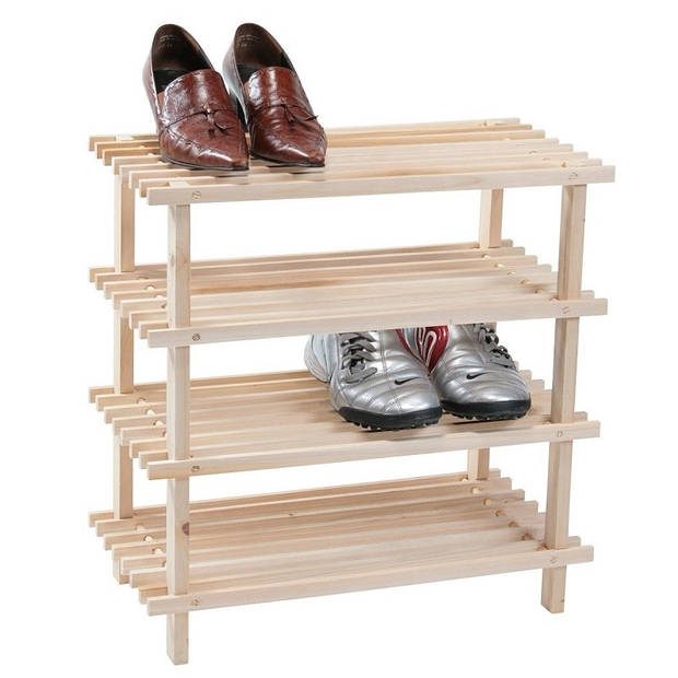 FSC® Dennenhouten Schoenenrek - 4 Verdiepingen - 8 Paar Schoenen -