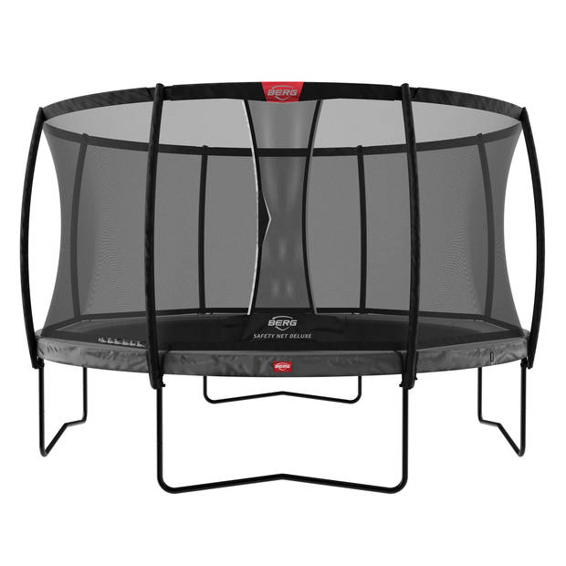 BERG Trampoline Champion met Veiligheidsnet - Safetynet Deluxe - 380 cm - Grijs - met Airflow Springmat - Twinspring