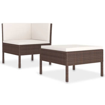 vidaXL 2-delige Loungeset met kussens poly rattan bruin