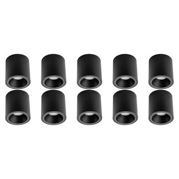 Opbouwspot 10 Pack - Pragmi Cliron Pro - GU10 Fitting - Opbouw Rond - Mat Zwart - Aluminium - Verdiept - Ø90mm