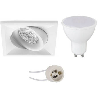 LED Spot Set - Pragmi Qiundo Pro - GU10 Fitting - Dimbaar - Inbouw Vierkant - Mat Wit - 6W - Natuurlijk Wit 4200K -