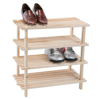 FSC® Dennenhouten Schoenenrek - 4 Verdiepingen - 8 Paar Schoenen -