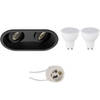 LED Spot Set - Aigi - Pragmi Zano Pro - GU10 Fitting - Inbouw Ovaal Dubbel - Mat Zwart - 6W - Helder/Koud Wit 6400K -