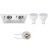 LED Spot Set - Pragmi Zano Pro - GU10 Fitting - Dimbaar - Inbouw Rechthoek Dubbel - Mat Wit - 6W - Helder/Koud Wit 6400K