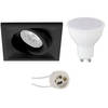 LED Spot Set - Aigi - Pragmi Qiundo Pro - GU10 Fitting - Inbouw Vierkant - Mat Zwart - 6W - Warm Wit 3000K - Kantelbaar