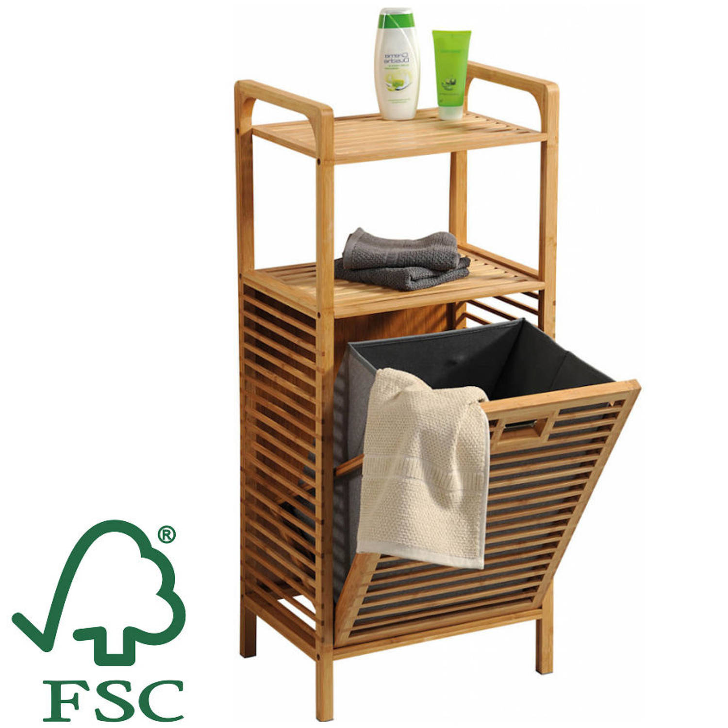 Verslaving voor enthousiasme FSC® Bamboe houten - Badkamerrek met Wasmand - Badkamerkast - | Blokker
