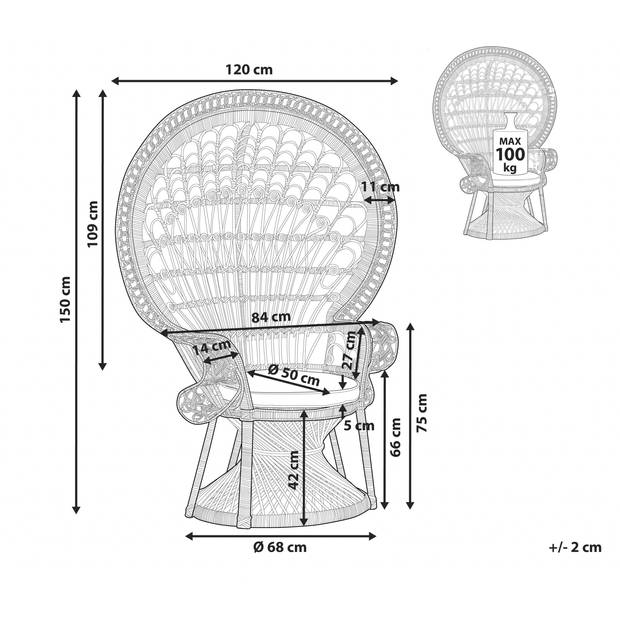 Beliani EMMANUELLE - Fauteuil-Wit-Rotan