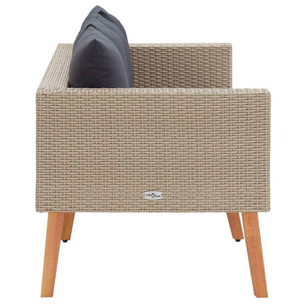 vidaXL Tuinbank 2-zits met kussens poly rattan beige