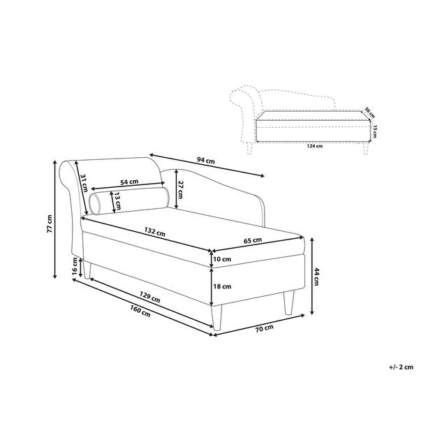 Beliani LUIRO - Chaise longue-Grijs-Fluweel