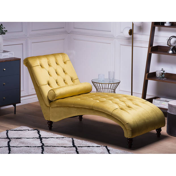 Beliani MURET - Chaise longue-Geel-Fluweel