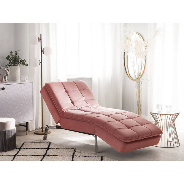 Beliani LOIRET - Chaise longue-Roze-Fluweel