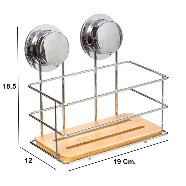 Decopatent® Doucherek Rechthoekig - Zuignap - Bamboe - Rvs - Douche