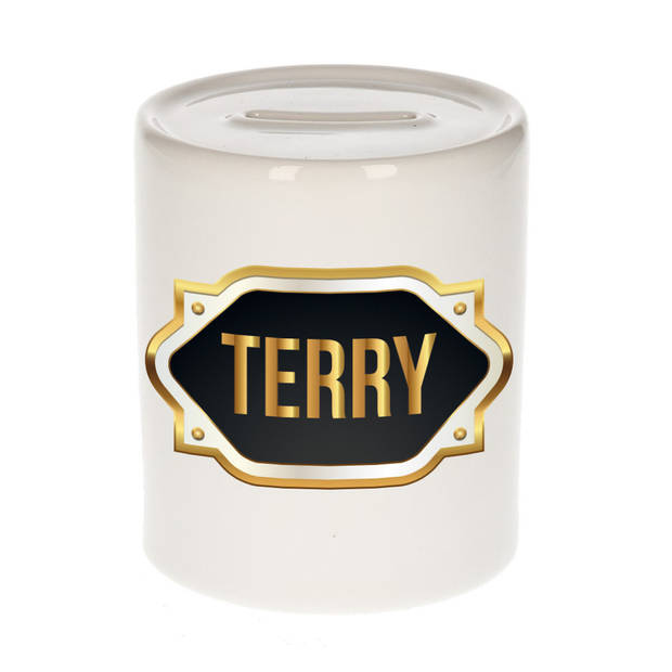 Terry naam / voornaam kado spaarpot met embleem - Naam spaarpotten