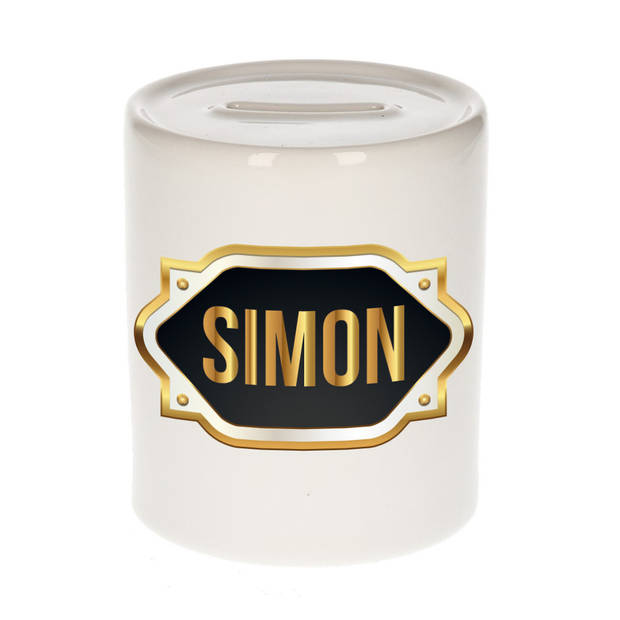 Simon naam / voornaam kado spaarpot met embleem - Naam spaarpotten