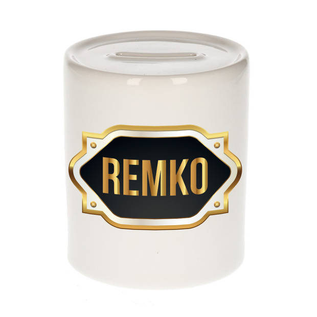 Remko naam / voornaam kado spaarpot met embleem - Naam spaarpotten
