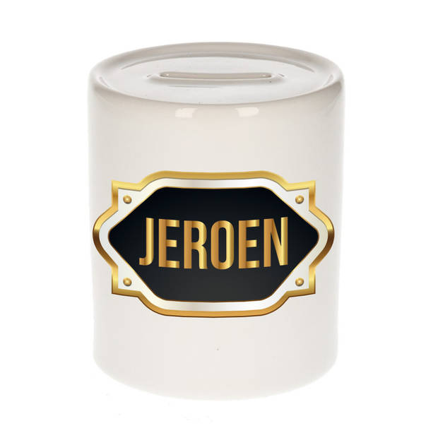 Jeroen naam / voornaam kado spaarpot met embleem - Naam spaarpotten