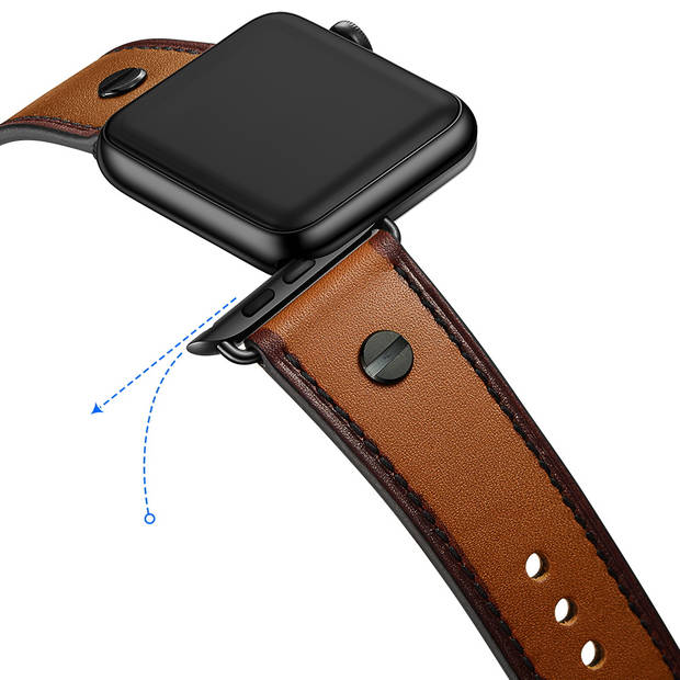 SmartphoneClip - bandje leer Cognac schroef - voor Apple Watch 42-44mm