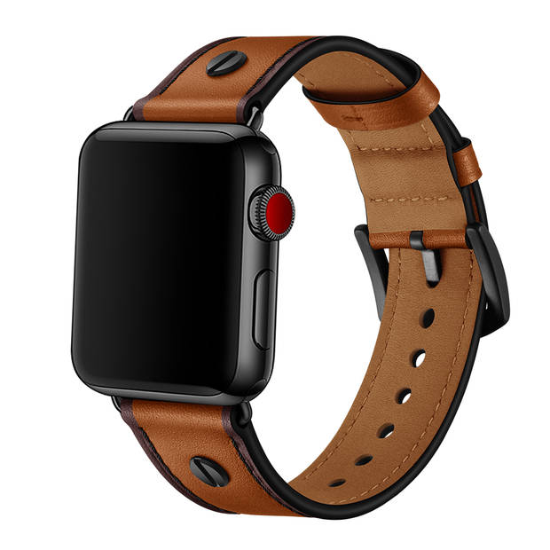 SmartphoneClip - bandje leer Cognac schroef - voor Apple Watch 42-44mm