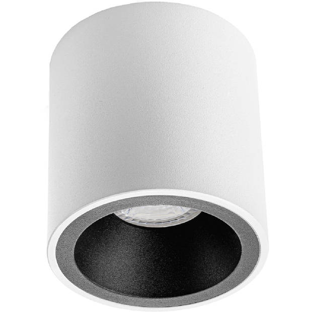 Opbouwspot GU10 - Pragmi Cliron Pro - Opbouw Rond - Mat Wit/Zwart - Aluminium - Verdiept - Ø90mm