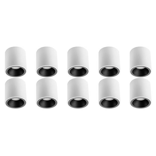 Opbouwspot 10 Pack - Pragmi Cliron Pro - GU10 Fitting - Opbouw Rond - Mat Wit/Zwart - Aluminium - Verdiept - Ø90mm