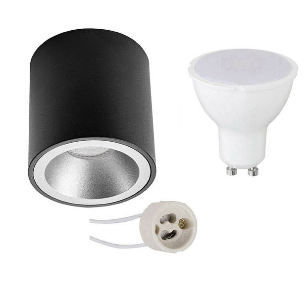 Opbouwspot Set - Pragmi Cliron Pro - GU10 Fitting - Dimbaar - Opbouw Rond - Mat Zwart/Zilver - 6W - Natuurlijk Wit 4200K