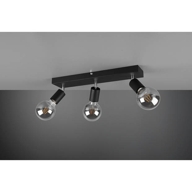 LED Plafondspot - Trion Zuncka - E27 Fitting - 3-lichts - Rechthoek - Mat Zwart - Aluminium