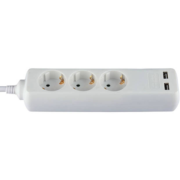 Stekkerdoos met USB - Verlengsnoer met USB - Viron Serino - 3680W - 3 Stopcontacten - 1.5 Meter - Wit Nederland