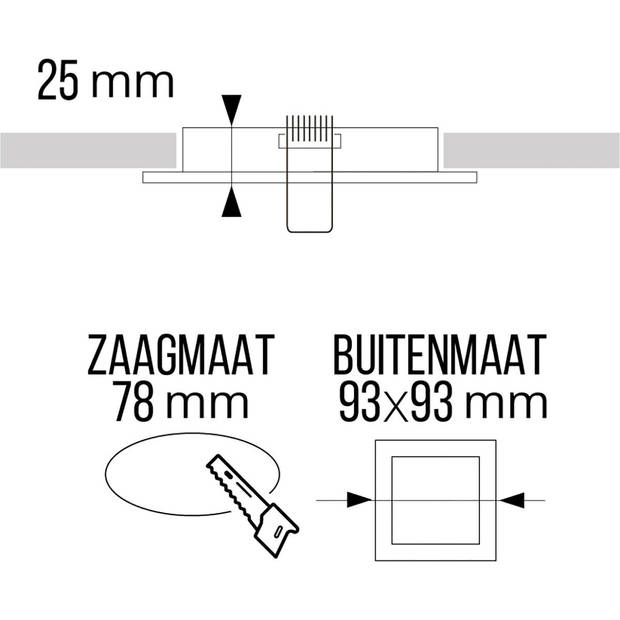 Spot Armatuur 10 Pack - Pragmi Rodos Pro - GU10 Inbouwspot - Vierkant - Zwart/Goud - Aluminium - 93mm