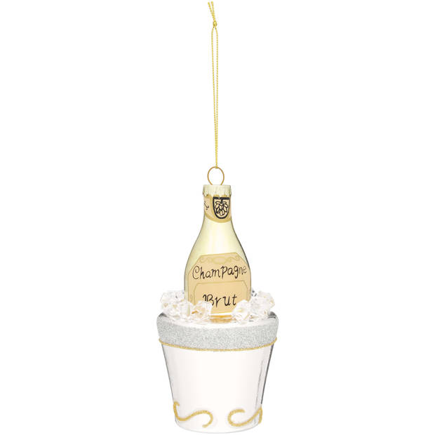 Kerstbal Champagnefles in bucket, glas