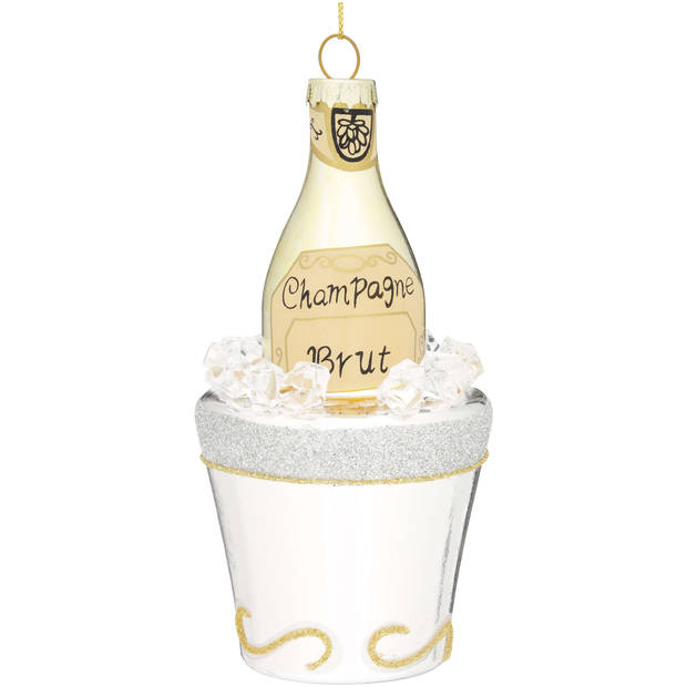 Kerstbal Champagnefles in bucket, glas