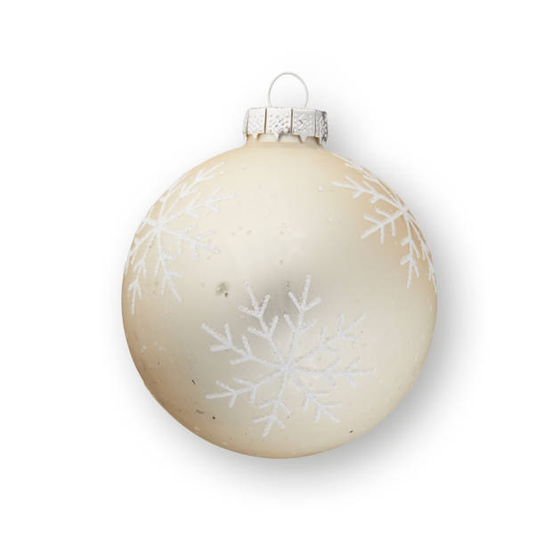 Glas bal S/4 bruin en champagne design met sneeuwglitter D8cm