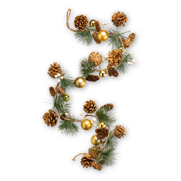 Guirlande met dennenappels, groen, goud, en kerstballen, lengte 100 cm, deco
