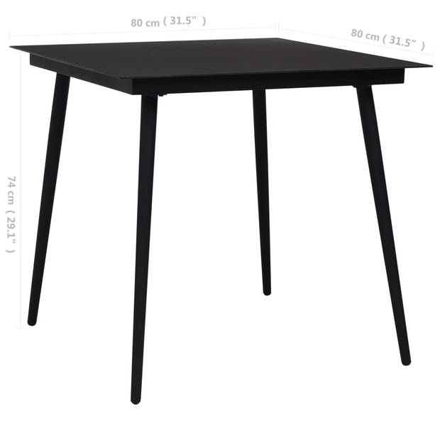 vidaXL Tuintafel 80x80x74 cm staal en glas zwart