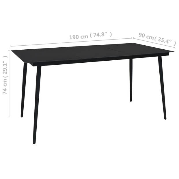 vidaXL Tuintafel 190x90x74 cm staal en glas zwart