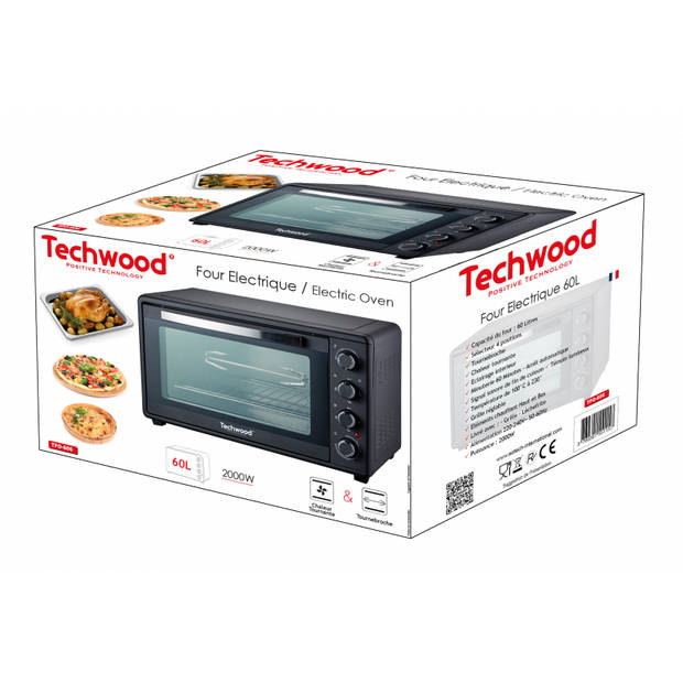 Techwood vrijstaande oven tfo-606 met hetelucht functie 64 liter