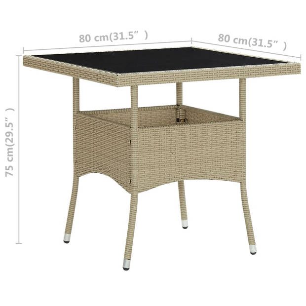 vidaXL Tuintafel poly rattan en glas beige