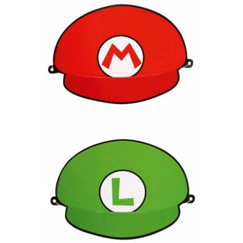 Super Mario feest thema hoedjes 16x stuks - Verkleedhoofddeksels