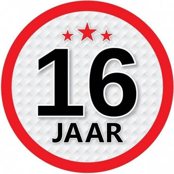 10x 16 Jaar leeftijd stickers rond verjaardag versiering - Feeststickers