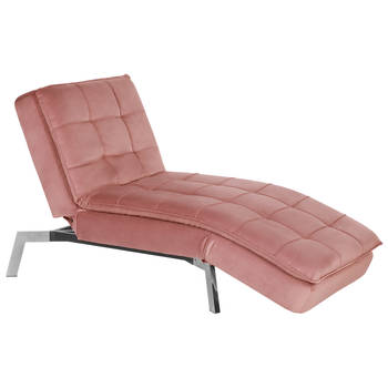 Beliani LOIRET - Chaise longue-Roze-Fluweel