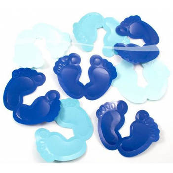 Blauwe voetjes tafelconfetti XL voor geboorte versiering 30 stuks - Confetti