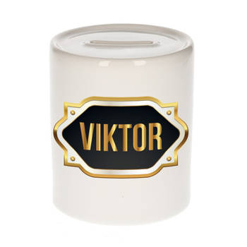 Viktor naam / voornaam kado spaarpot met embleem - Naam spaarpotten