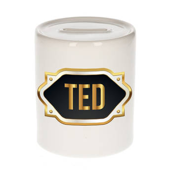 Ted naam / voornaam kado spaarpot met embleem - Naam spaarpotten