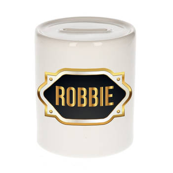 Robbie naam / voornaam kado spaarpot met embleem - Naam spaarpotten