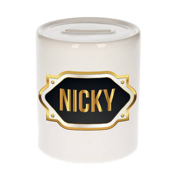 Nicky naam / voornaam kado spaarpot met embleem - Naam spaarpotten