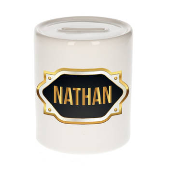 Nathan naam / voornaam kado spaarpot met embleem - Naam spaarpotten