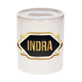 Indra naam / voornaam kado spaarpot met embleem - Naam spaarpotten