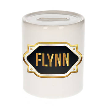 Flynn naam / voornaam kado spaarpot met embleem - Naam spaarpotten