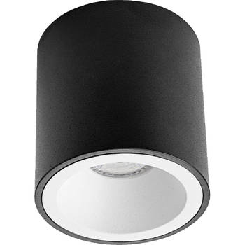 Opbouwspot GU10 - Pragmi Cliron Pro - Opbouw Rond - Mat Zwart/Wit - Aluminium - Verdiept - Ø90mm