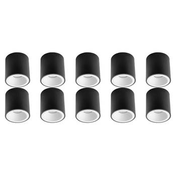 Opbouwspot 10 Pack - Pragmi Cliron Pro - GU10 Fitting - Opbouw Rond - Mat Zwart/Wit - Aluminium - Verdiept - Ø90mm